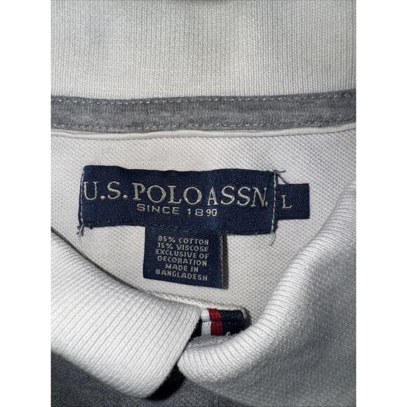 USPA Polo Assn Grey Embroidered Patch Polo Shirt Men’s Large 22x26 Preppy Casual - Picture 4 of 4
